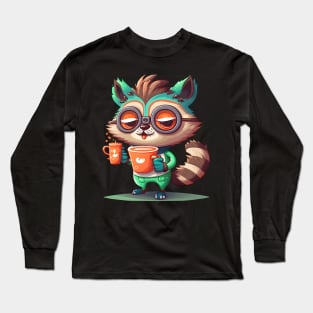 Raccoon & Coffee Kawaii Anime Coffee Lover Gamer Long Sleeve T-Shirt